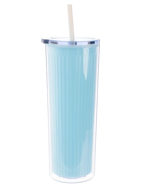 Vaso con tapa y popote de plástico con 3 piezas 1