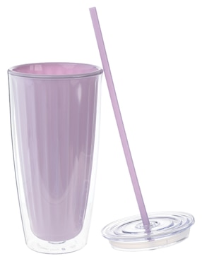 Vaso con tapa y popote Bluforest con 3 piezas