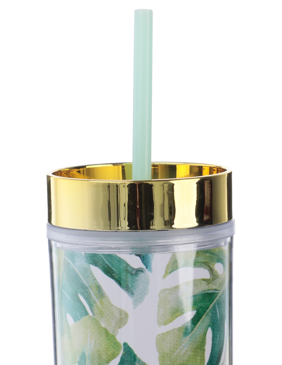 Vaso con tapa y popote de plástico con 3 piezas 2