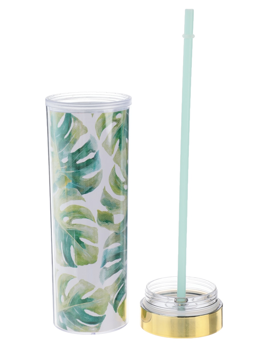 Vaso con tapa y popote de plástico con 3 piezas 4