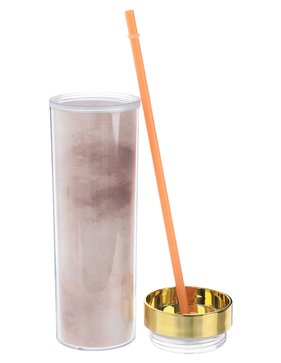 Vaso con tapa y popote de plástico con 3 piezas 4