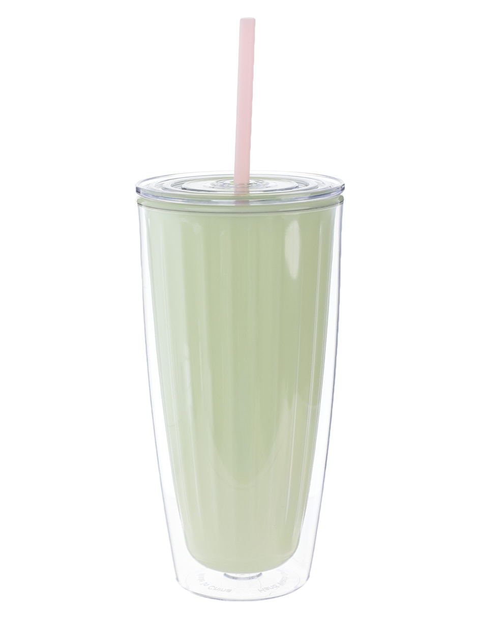 Vaso con tapa y popote con 3 piezas