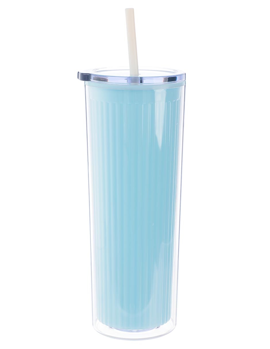 Vaso con tapa y popote de plástico con 3 piezas